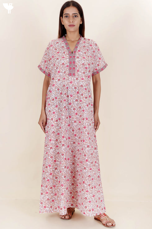 60’s Cotton Short Sleeve Kaftan In Floral Print