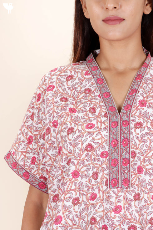 60’s Cotton Short Sleeve Kaftan In Floral Print