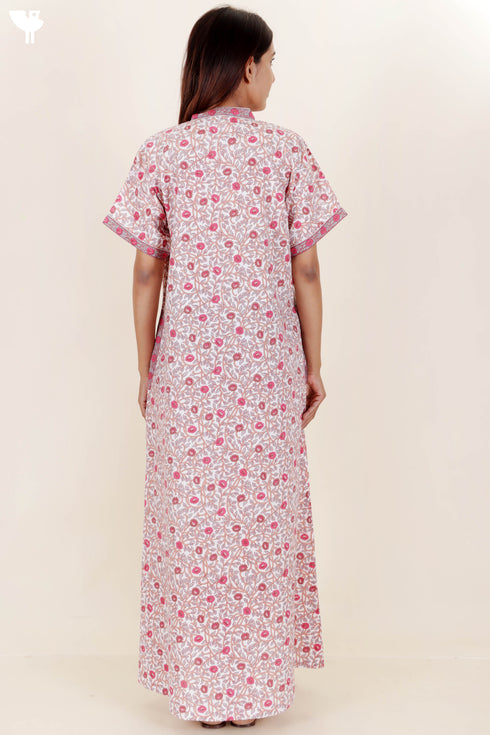60’s Cotton Short Sleeve Kaftan In Floral Print
