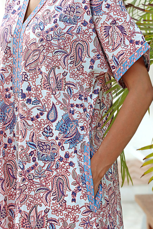 60’s Cotton V-neck Kaftan In Floral Print