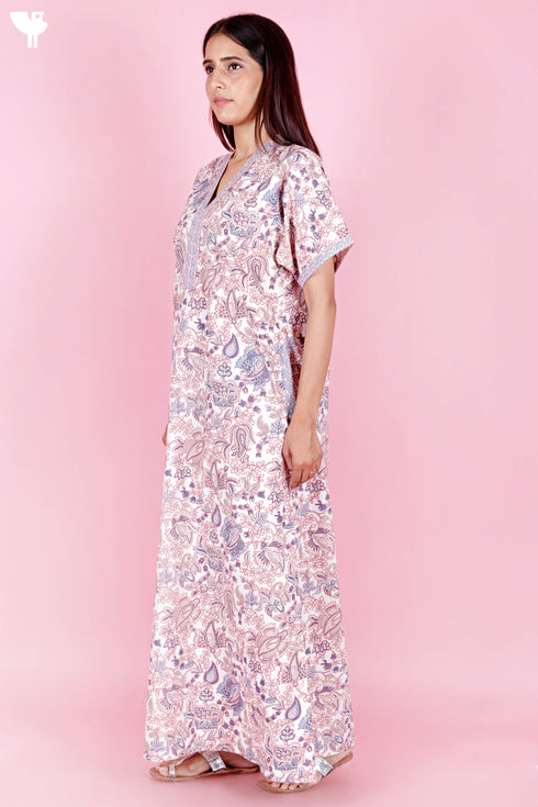 60’s Cotton V-neck Kaftan In Floral Print