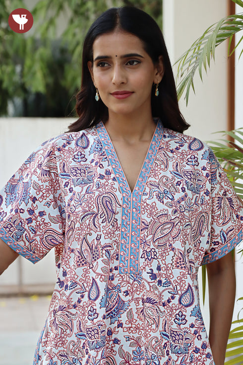 60’s Cotton V-neck Kaftan In Floral Print