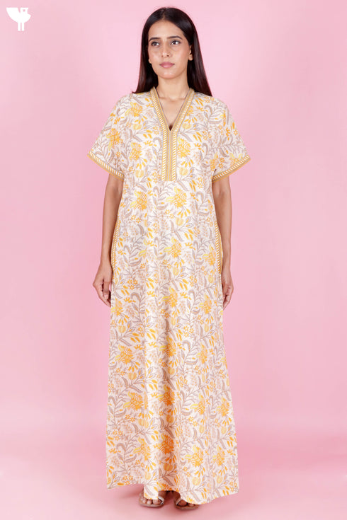 60’s Cotton Short Sleeve Kaftan In Floral Print