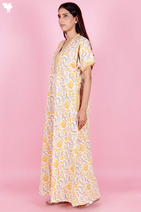 60’s Cotton Short Sleeve Kaftan In Floral Print