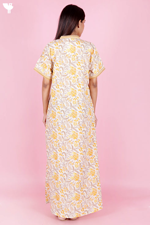 60’s Cotton Short Sleeve Kaftan In Floral Print