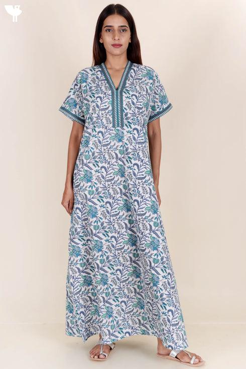 60’s Cotton Short Sleeve Kaftan In Floral Print