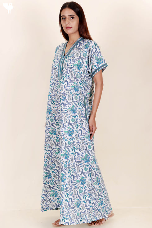 60’s Cotton Short Sleeve Kaftan In Floral Print