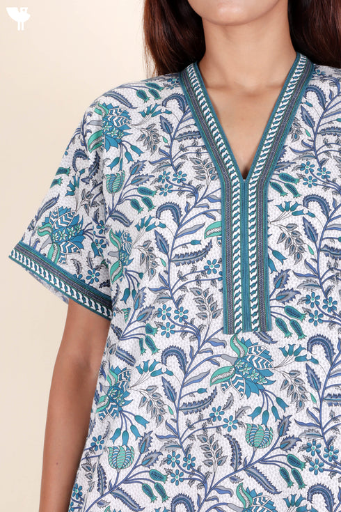 60’s Cotton Short Sleeve Kaftan In Floral Print