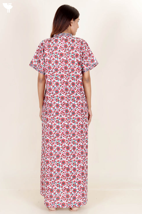 60’s Cotton V-neck Kaftan In Floral Print