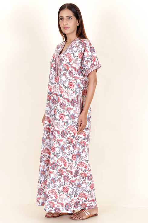 60’s Cotton Short Sleeve Kaftan In Floral Print