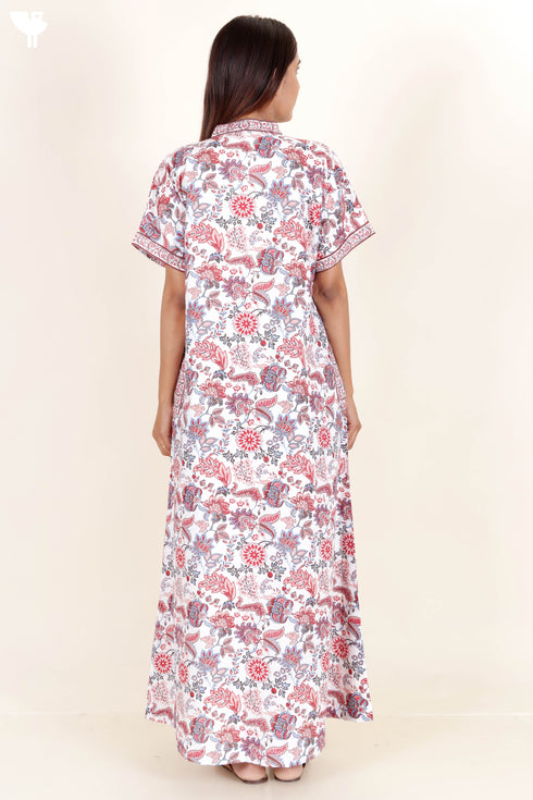 60’s Cotton Short Sleeve Kaftan In Floral Print