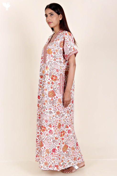 60’s Cotton V-neck Kaftan In Floral Print