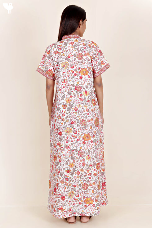 60’s Cotton V-neck Kaftan In Floral Print