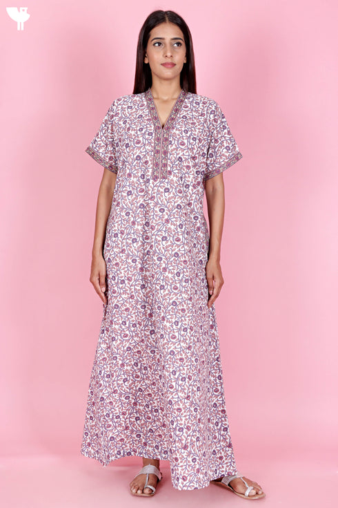 60’s Cotton Short Sleeve Kaftan In Floral Print