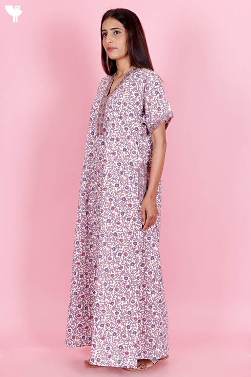 60’s Cotton Short Sleeve Kaftan In Floral Print