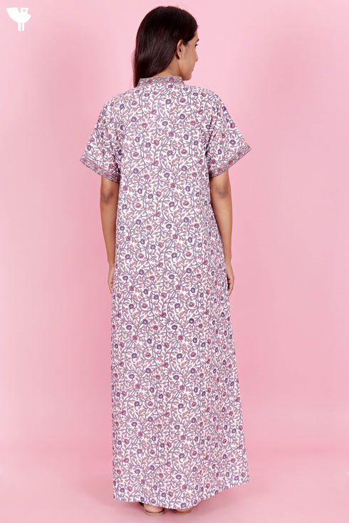 60’s Cotton Short Sleeve Kaftan In Floral Print