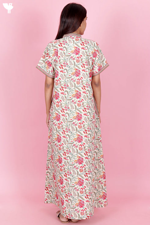 60’s Cotton V-neck Kaftan In Floral Print