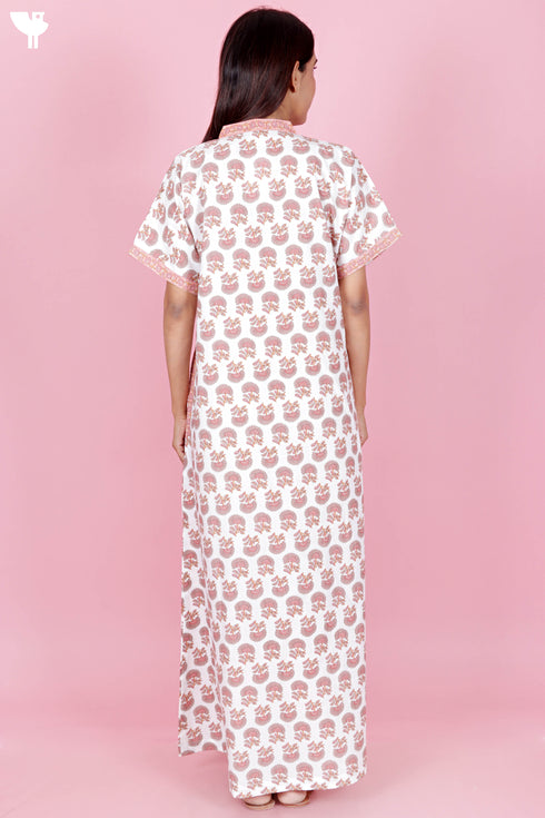 60’s Cotton V-neck Kaftan In Floral Print