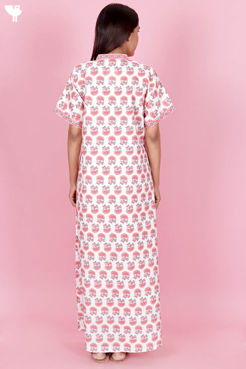 60’s Cotton V-neck Kaftan In Floral Print