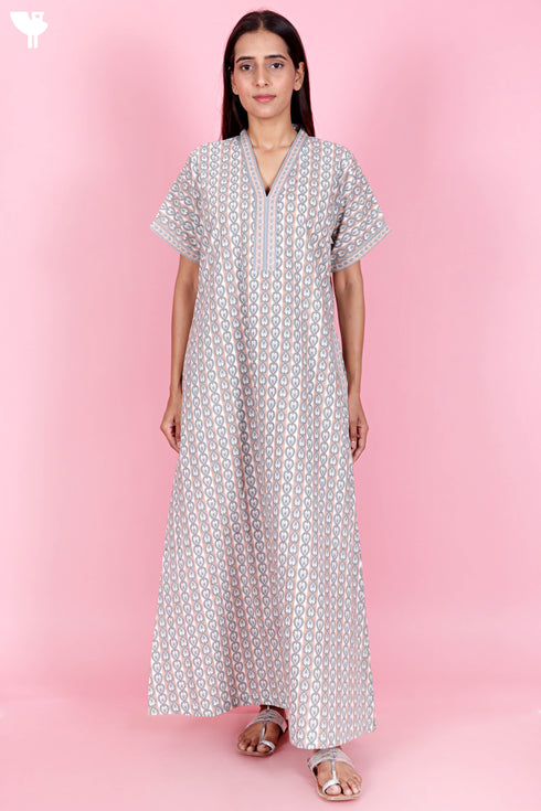 60’s Cotton Short Sleeve Kaftan In Floral Print