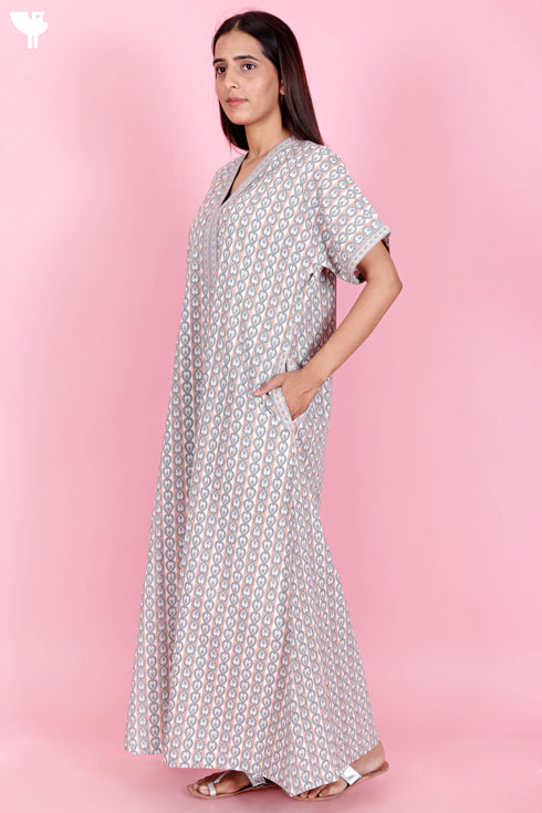 60’s Cotton Short Sleeve Kaftan In Floral Print