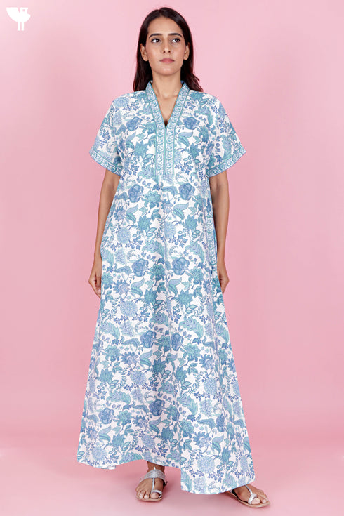 60’s Cotton Short Sleeve Kaftan In Floral Print