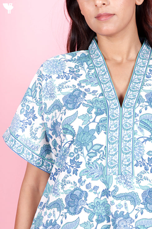 60’s Cotton Short Sleeve Kaftan In Floral Print