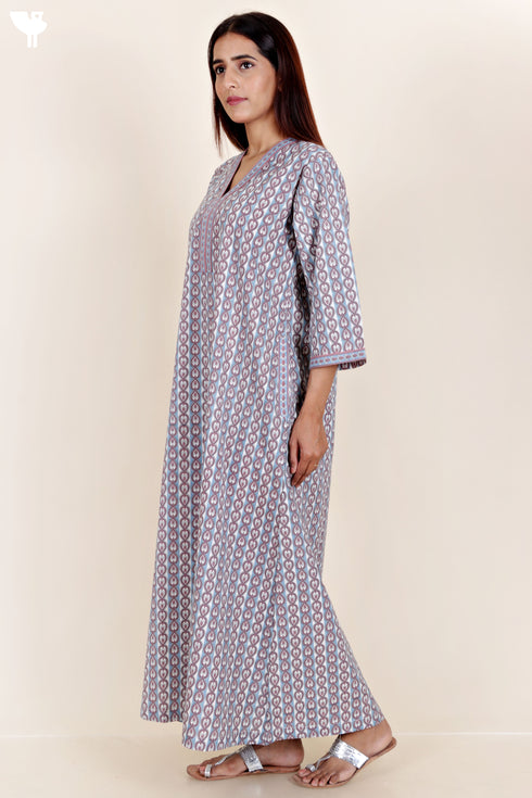 60’s Cotton Full Sleeved Kaftan In Graphic Print