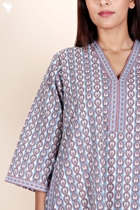 60’s Cotton Full Sleeved Kaftan In Graphic Print