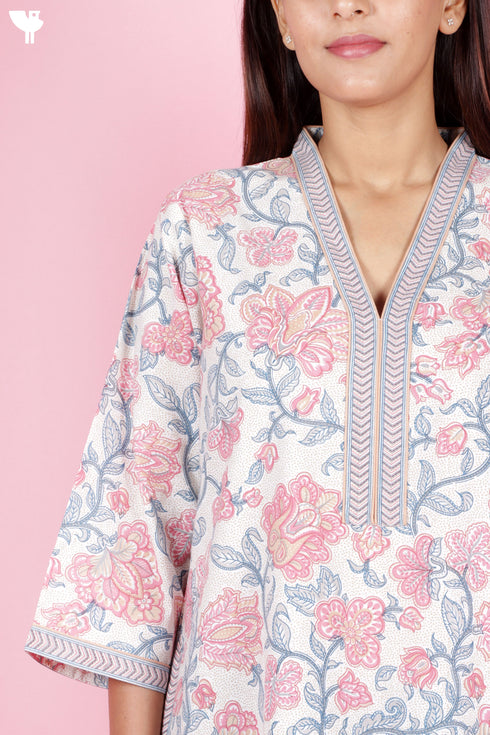 60’s Cotton Full Sleeved Kaftan In Floral Print