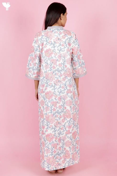 60’s Cotton Full Sleeved Kaftan In Floral Print