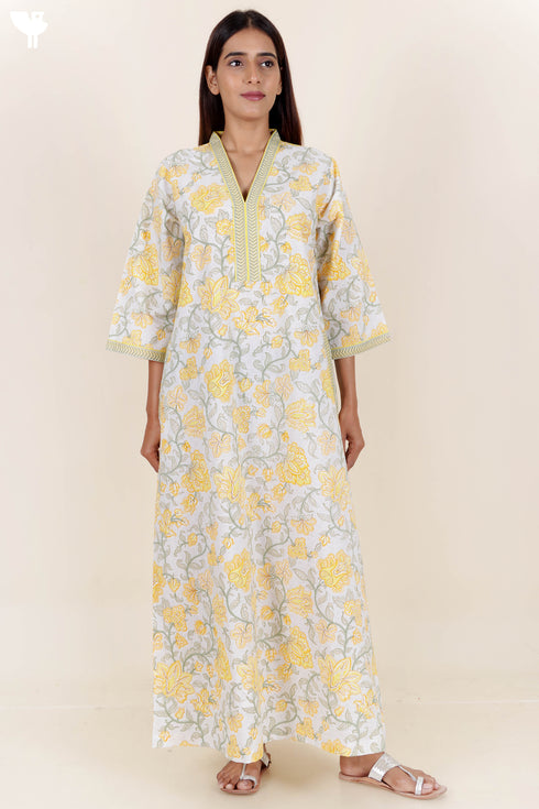 60’s Cotton Full Sleeved Kaftan In Floral Print