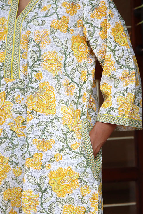 60’s Cotton Full Sleeved Kaftan In Floral Print
