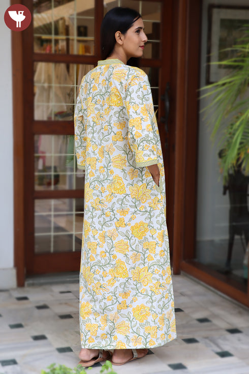 60’s Cotton Full Sleeved Kaftan In Floral Print