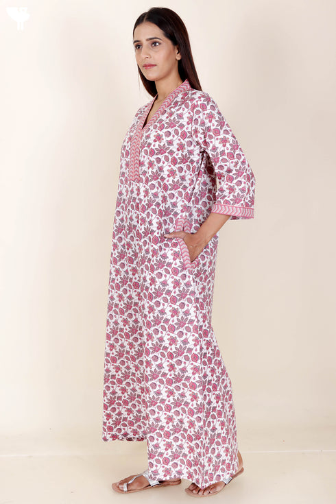 60’s Cotton Full Sleeved Kaftan In Floral Print