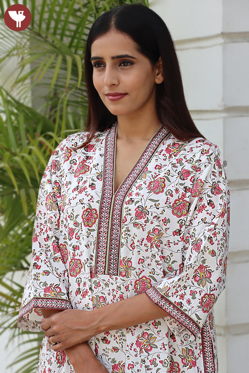 60’s Cotton Full Sleeved Kaftan In Floral Print