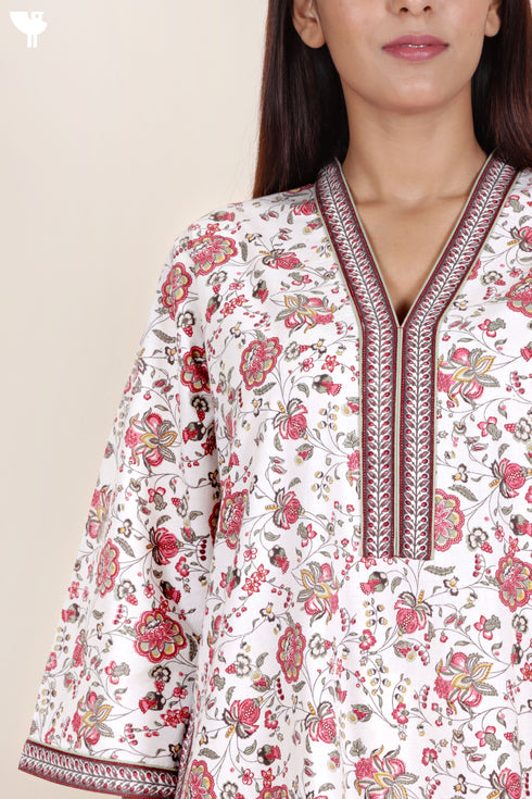 60’s Cotton Full Sleeved Kaftan In Floral Print