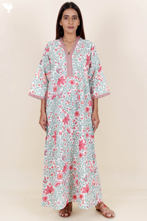 60’s Cotton Full Sleeved Kaftan In Floral Print