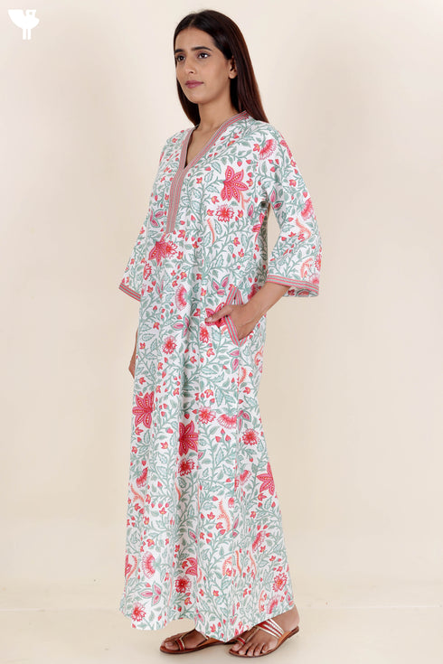 60’s Cotton Full Sleeved Kaftan In Floral Print