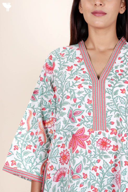 60’s Cotton Full Sleeved Kaftan In Floral Print