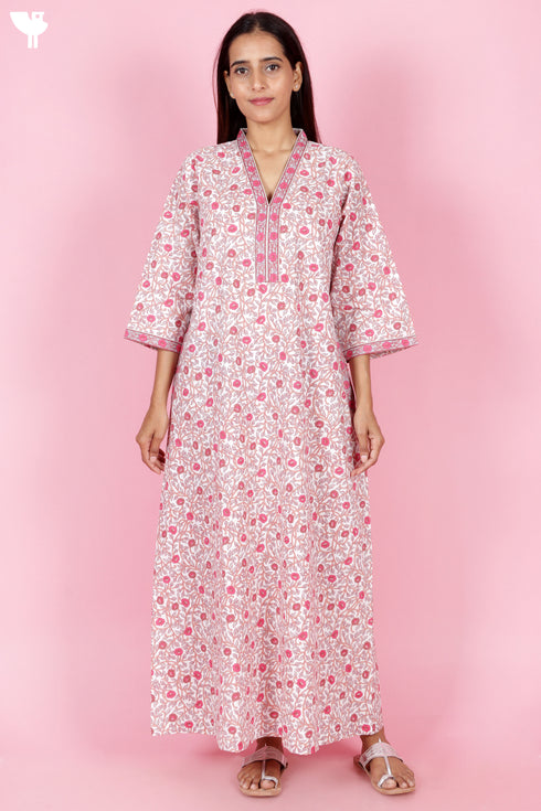 60’s Cotton Full Sleeved Kaftan In Floral Print