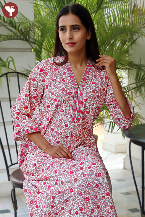 60’s Cotton Full Sleeved Kaftan In Floral Print