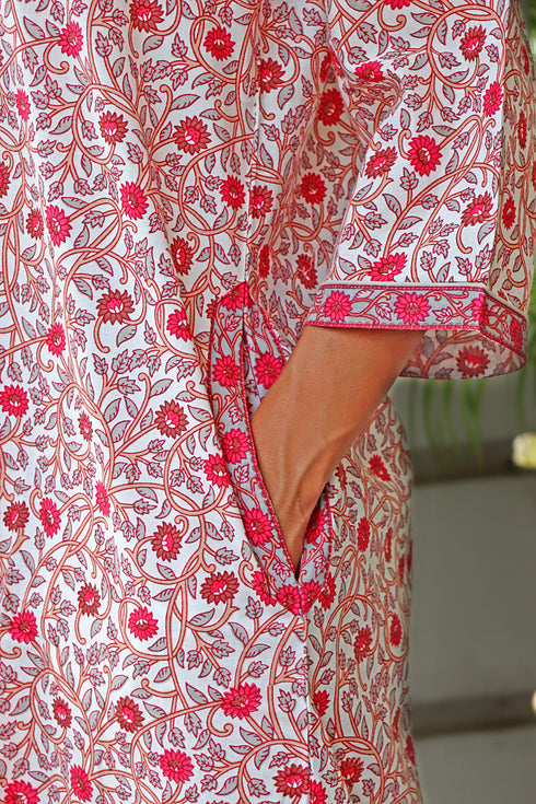 60’s Cotton Full Sleeved Kaftan In Floral Print