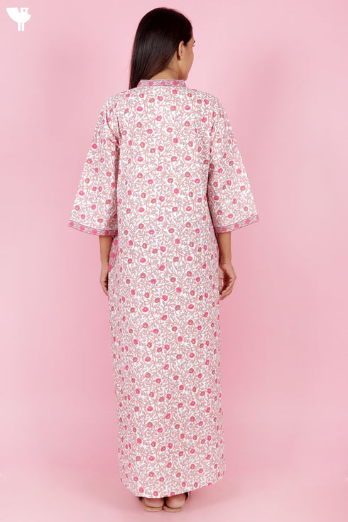 60’s Cotton Full Sleeved Kaftan In Floral Print