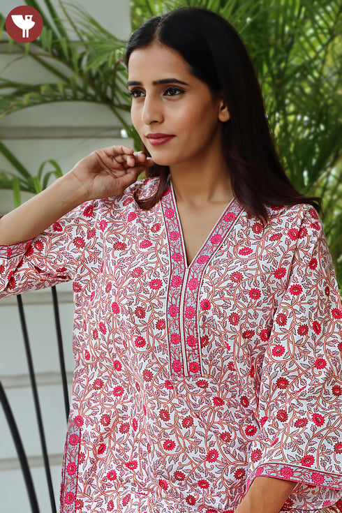 60’s Cotton Full Sleeved Kaftan In Floral Print