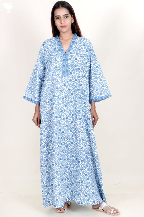 60’s Cotton Full Sleeved Kaftan In Floral Print