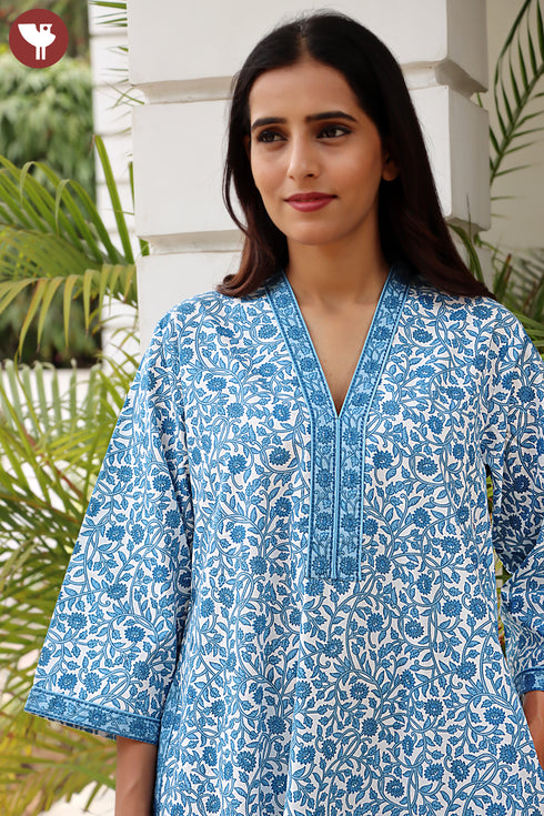 60’s Cotton Full Sleeved Kaftan In Floral Print