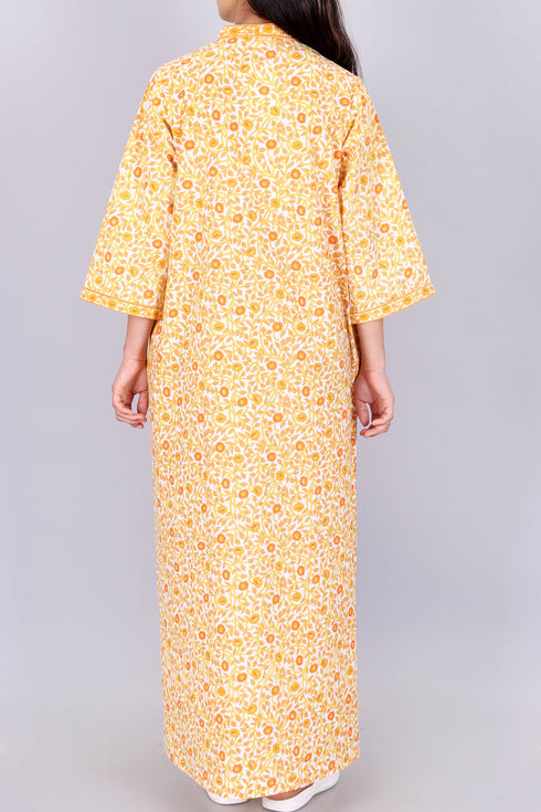 60’s Cotton V-Neck Full Sleeved Kaftan In Floral Print