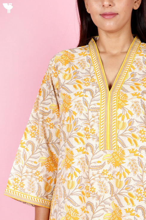 60’s Cotton Full Sleeved Kaftan In Floral Print