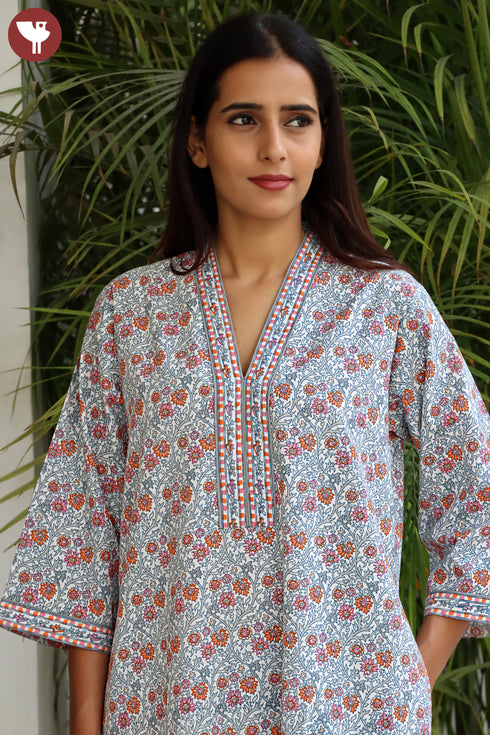 60’s Cotton Full Sleeved Kaftan In Floral Print